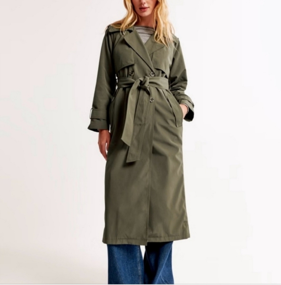 Abercrombie & Fitch Olive Green Women's Full Trench Coat